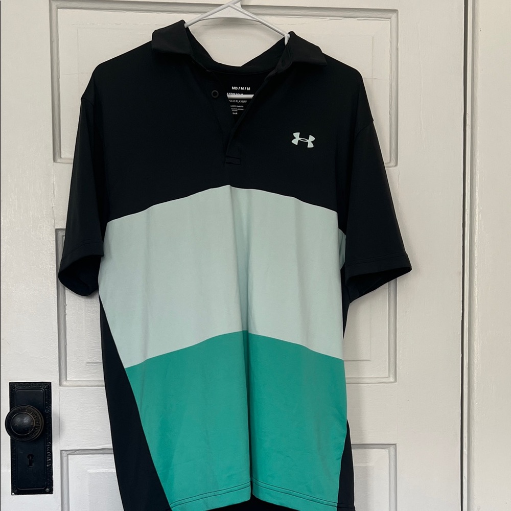 Under Armour Men's Black, White, and Green Polo Shirt